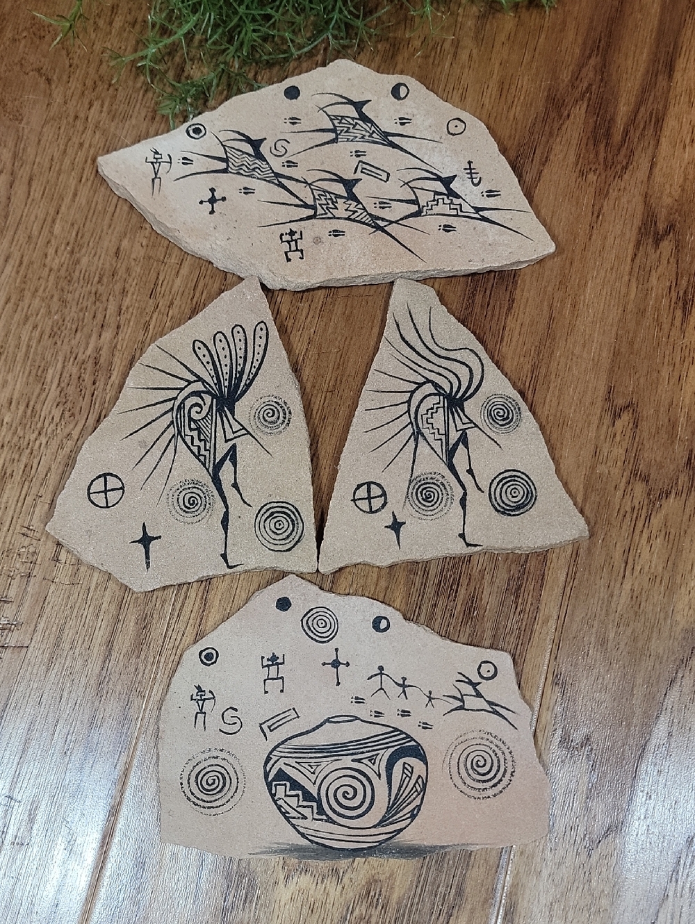 Hand-Painted Primitive Hieroglyphic Sandstone Art